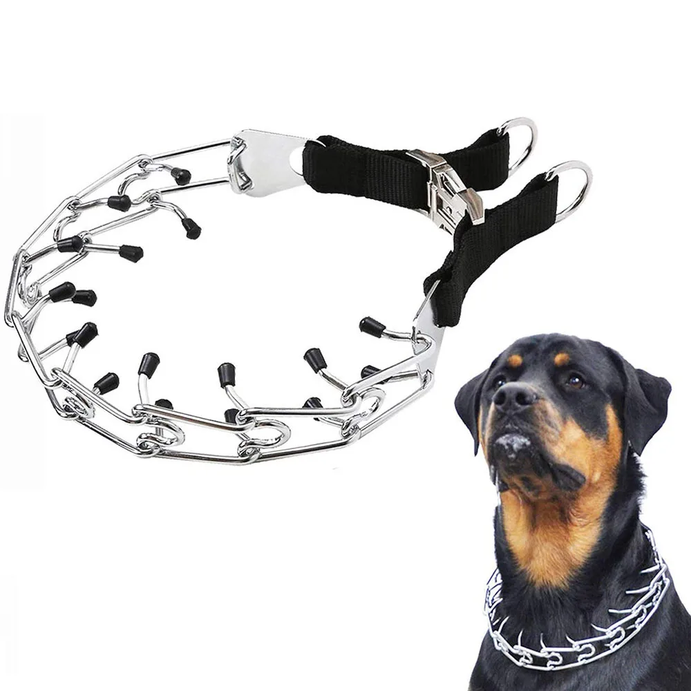

Pet Collar Pit Bull German Shepherd Training Metal Gear Prong Dog Collar with Quick Release Snap Buckle and Rubber Caps Plated