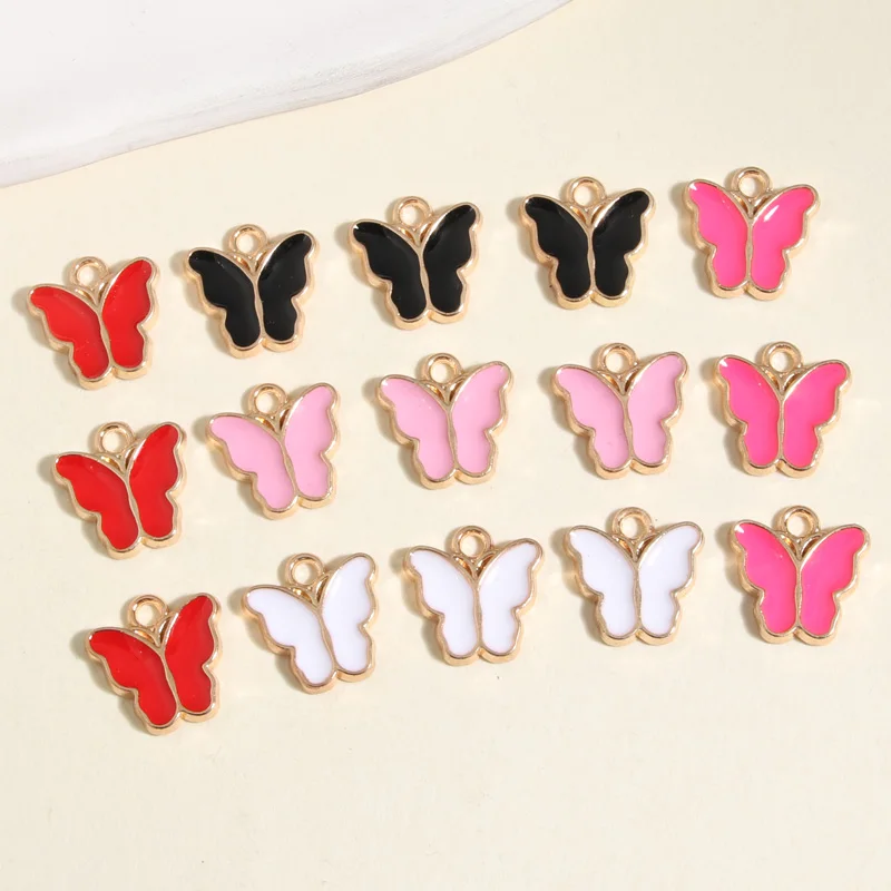 10 шт., эмалевые подвески в виде маленькой бабочки, 5 цветов, 15 х15 мм