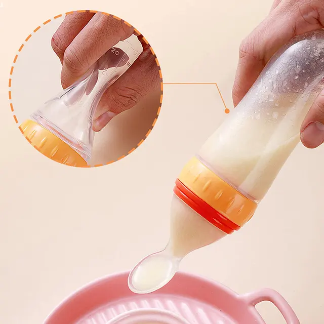 Baby Silicone Squeezing Feeding Bottle Newborn Baby Training Spoon Infant Cereal Food Supplement Feeder Bbay Safe Tableware 5