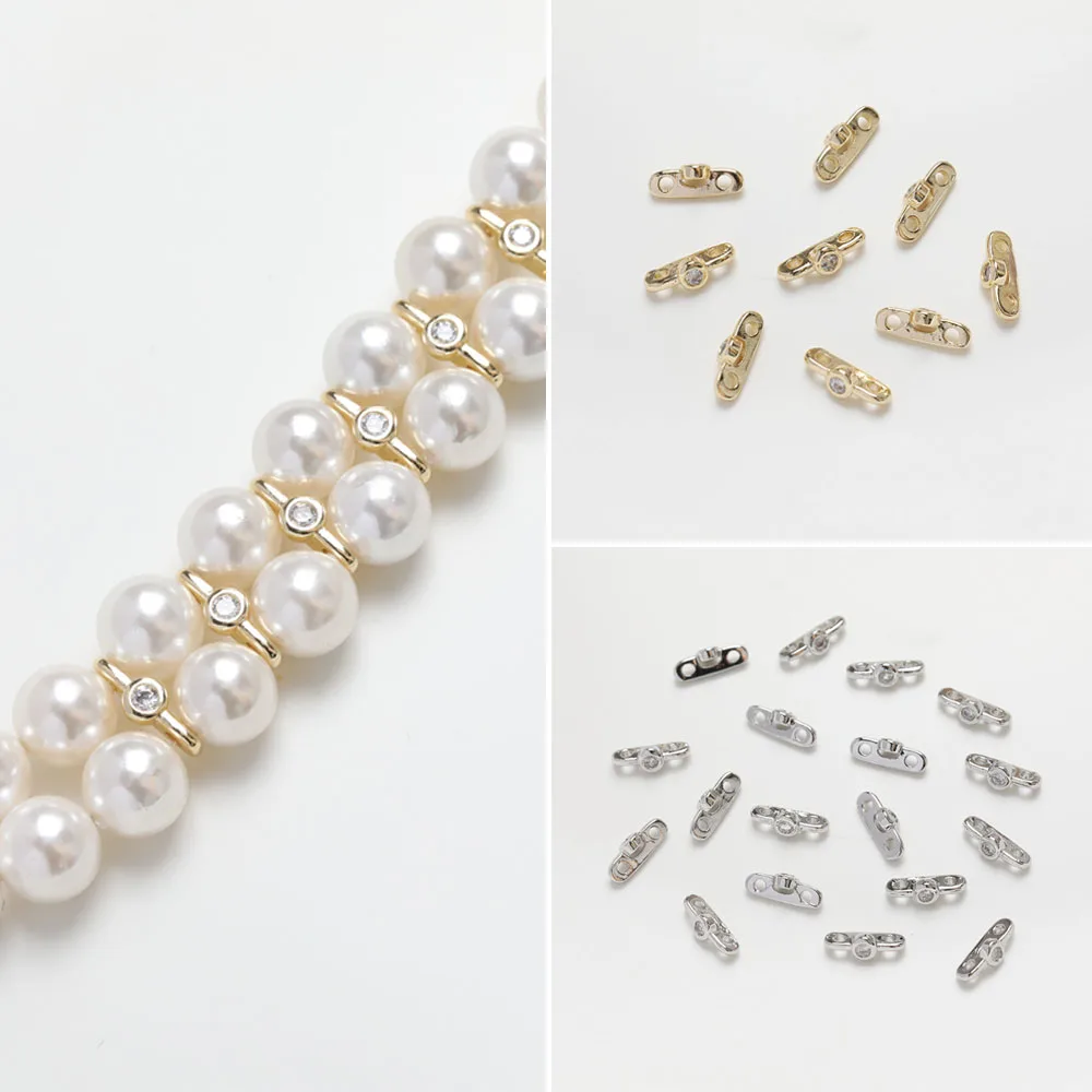 

6PCS 14K Gold Plated Double Holes Zircon Beads Spacer For Bracelet Jewelry DIY Making Material Accessories