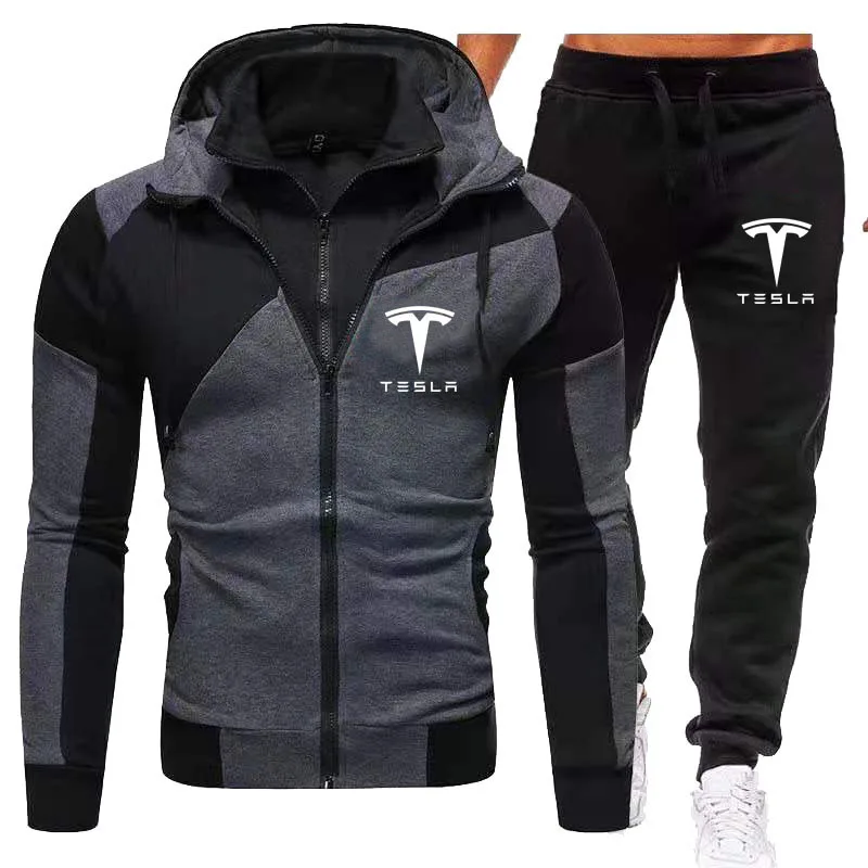 

Men Hoodie Double Zip Jacket Trouser Sports Suit Fashion Training Set Trend Casual Spring Autumn Sweater Fleece Cardigan Outdoor