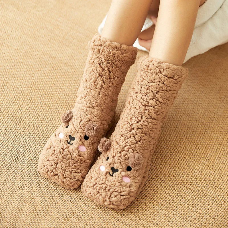 

Thickening Ladies Socks Floor Socks Ladies Warm Winter Plus Fleece Coral Fleece Socks Sleeping Home Slippers Cute Bear Kawaii