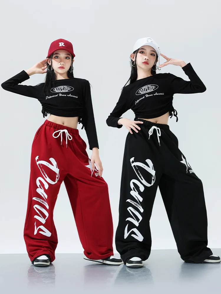 Детская одежда в стиле хип-хоп Kpop черный укороченный топ на шнуровке футболка с