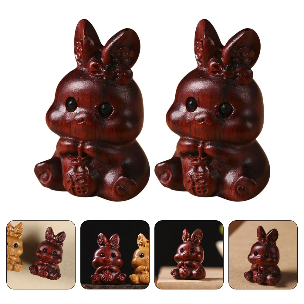 

Rabbit Charms Bunny Zodiac Wooden Pendants Chinese Figurines Figurine Pendant Year Beads Animal Key Toys Wood Sculptures Chain
