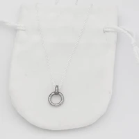 silver plated new double circle diamond pendant necklace send flannel bag