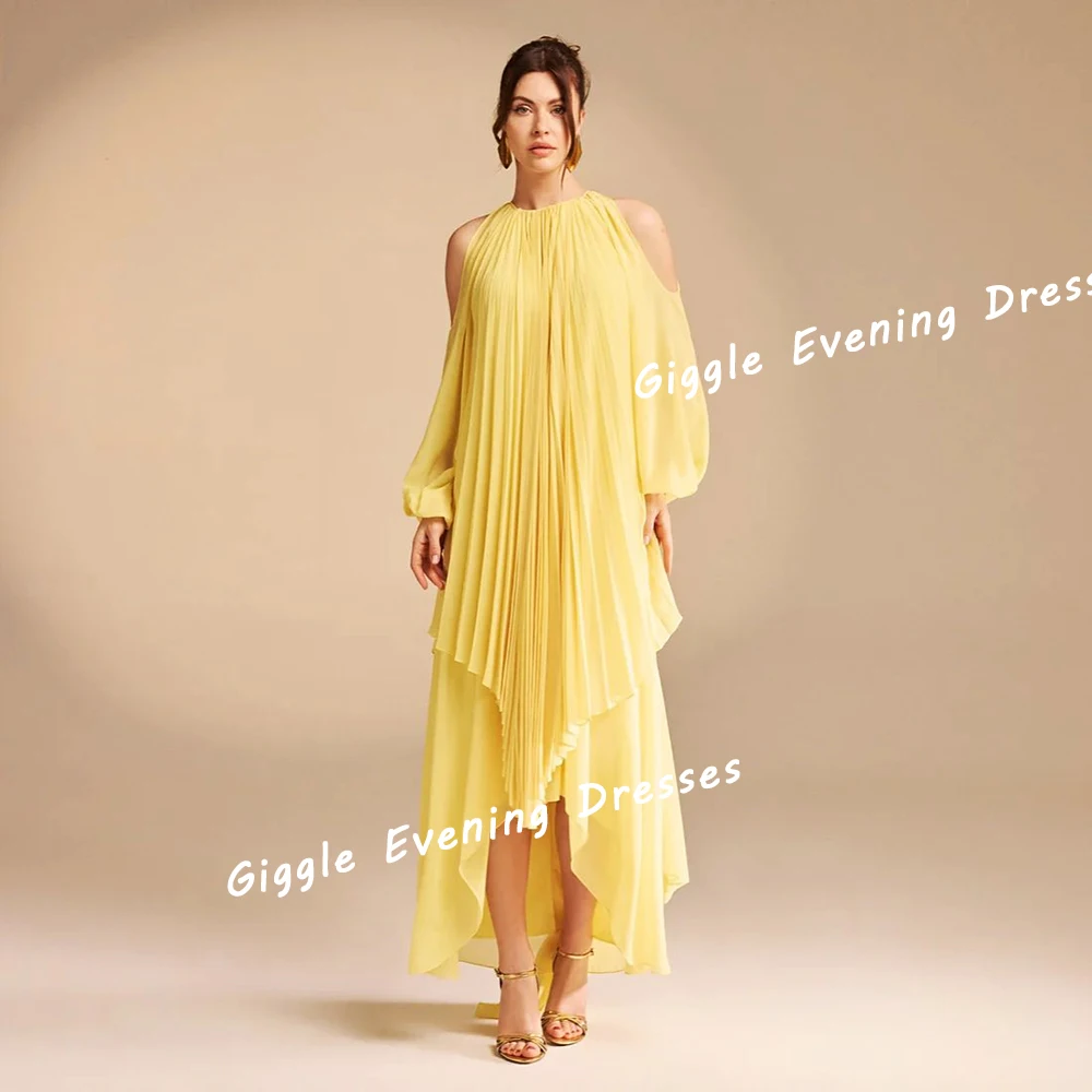 Шифоновое плиссированное красивое платье для выпускного вечера Giggle с круглым