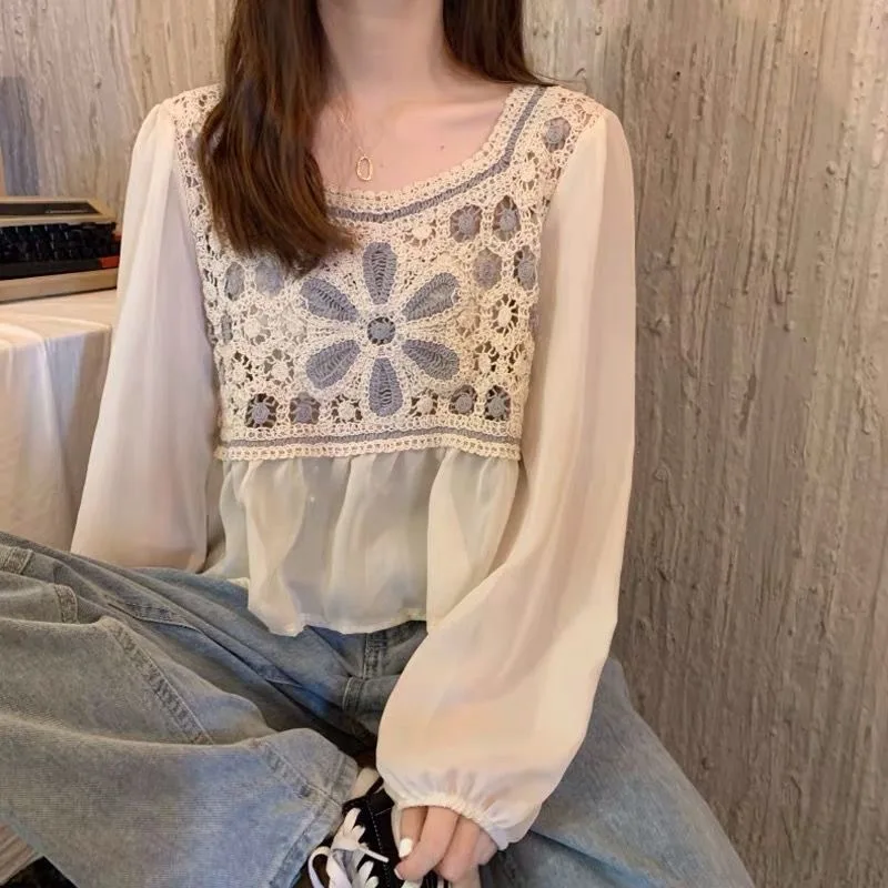 Женская шифоновая куртка без подкладки с длинным рукавом и кружевом - купить по