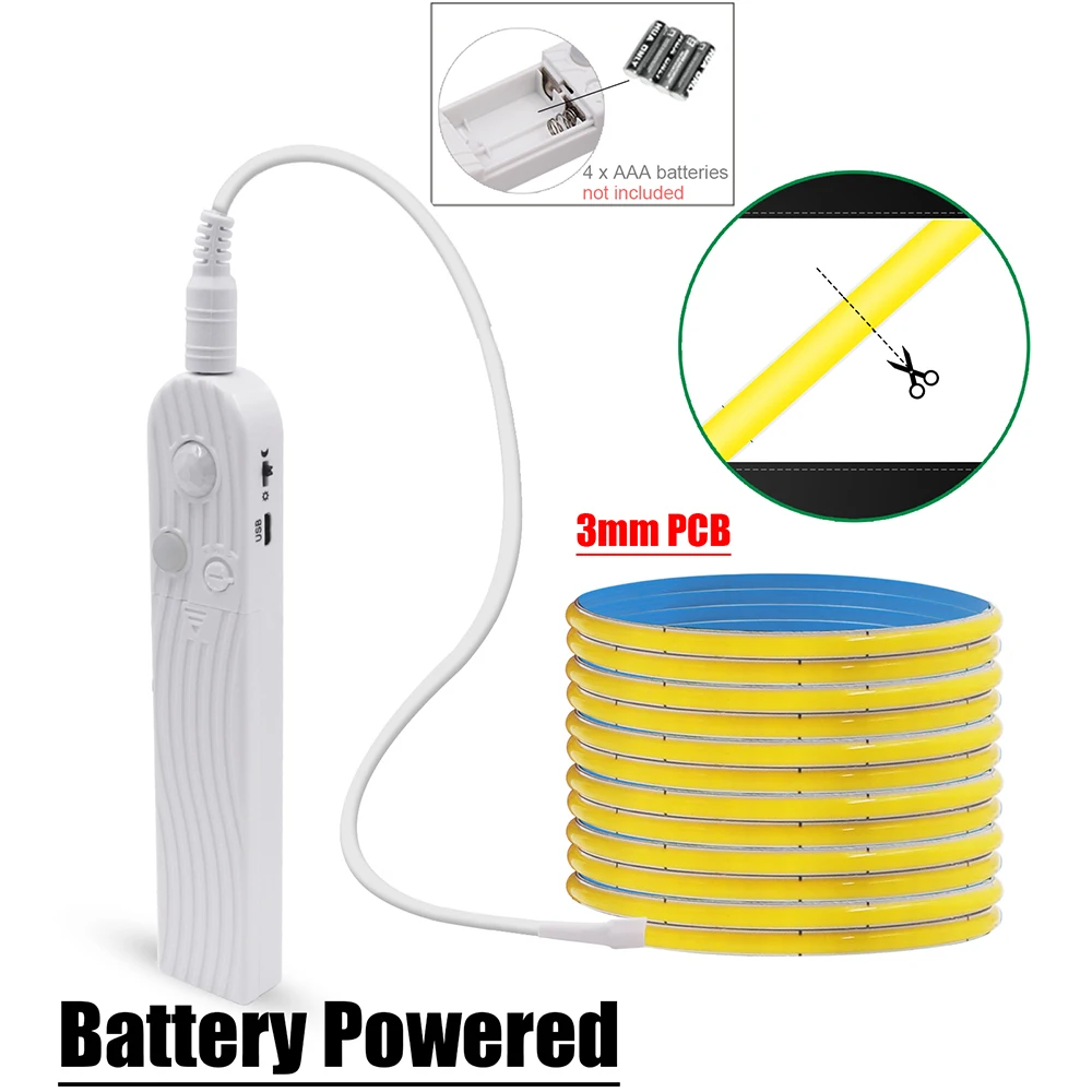 

5 В датчик движения светодиодный COB световая лента индукционная лампа для человека USB/батарея гибкая лампа под шкафом лестница гардероб ночники