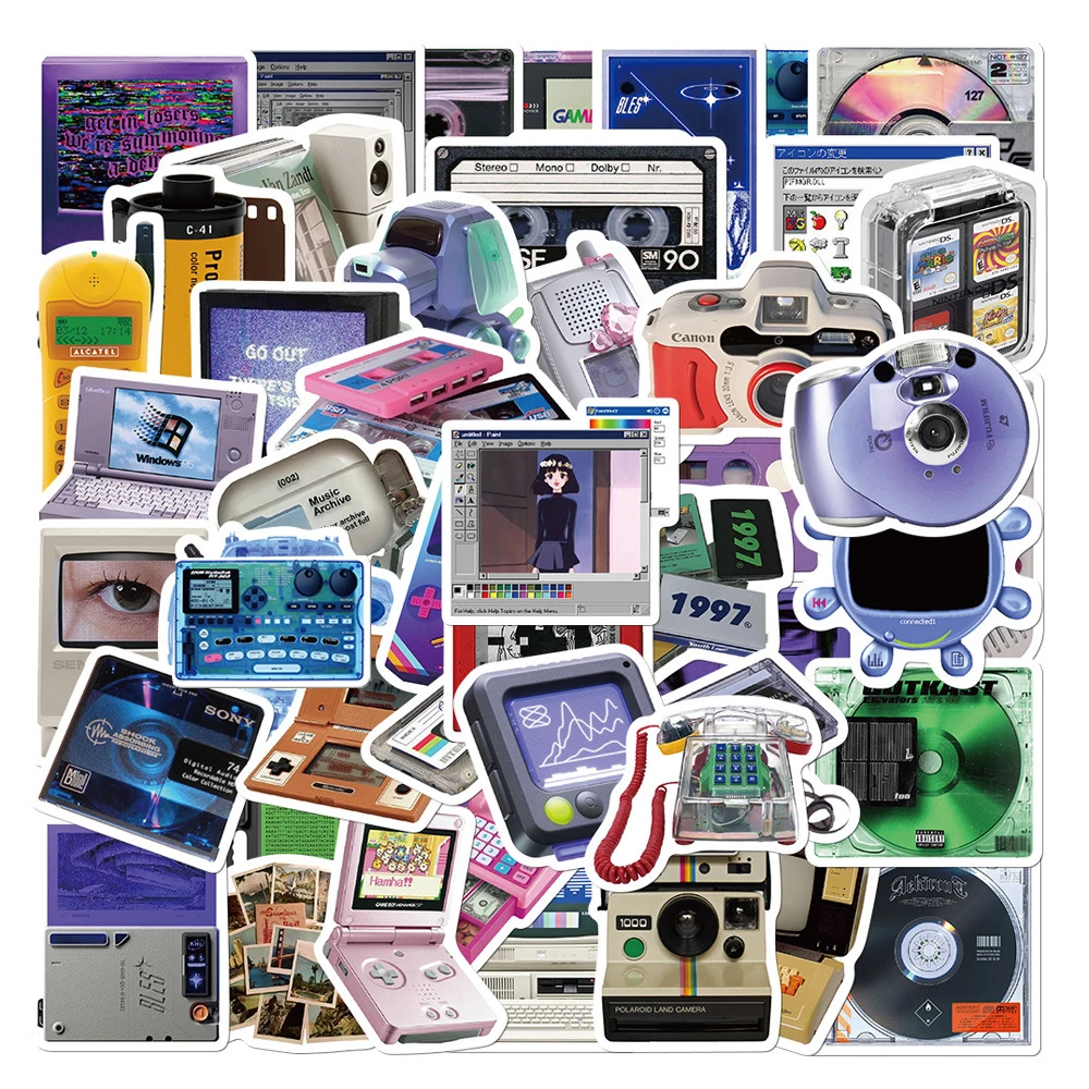

10/30/50pcs Retro Phone Computer Game Console Cute Stickers Laptop Motorcycle Luggage Phone Car Bike Waterproof Sticker Kid Toy