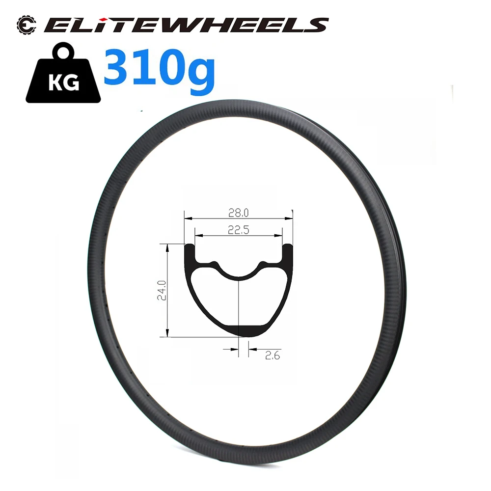 ELITEWHEELS Super Light 29er MTB Carbon Rim Only 310g 28*24mm 28/32H Cross Country/All Mountain Wheels 3k 6k 12k Ud Matte Glossy