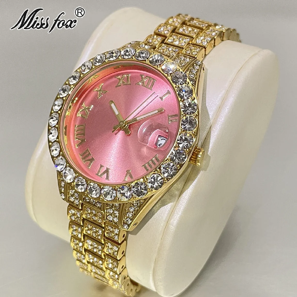 

Fashion Brand MISSFOX Gold Pink Women Watches Luxury Diamond Wristwatches Waterproof Jewelry Clocks Ladies Free Shipping Relogio