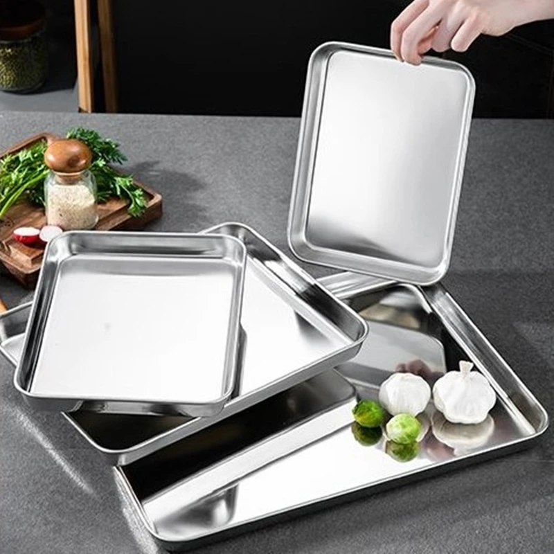 

Rectangle Steamed Sausage Noodles Storage Trays Stainless Steel Fruit Dish Restaurant Hotel Kitchen Pastry Food Baking Plates