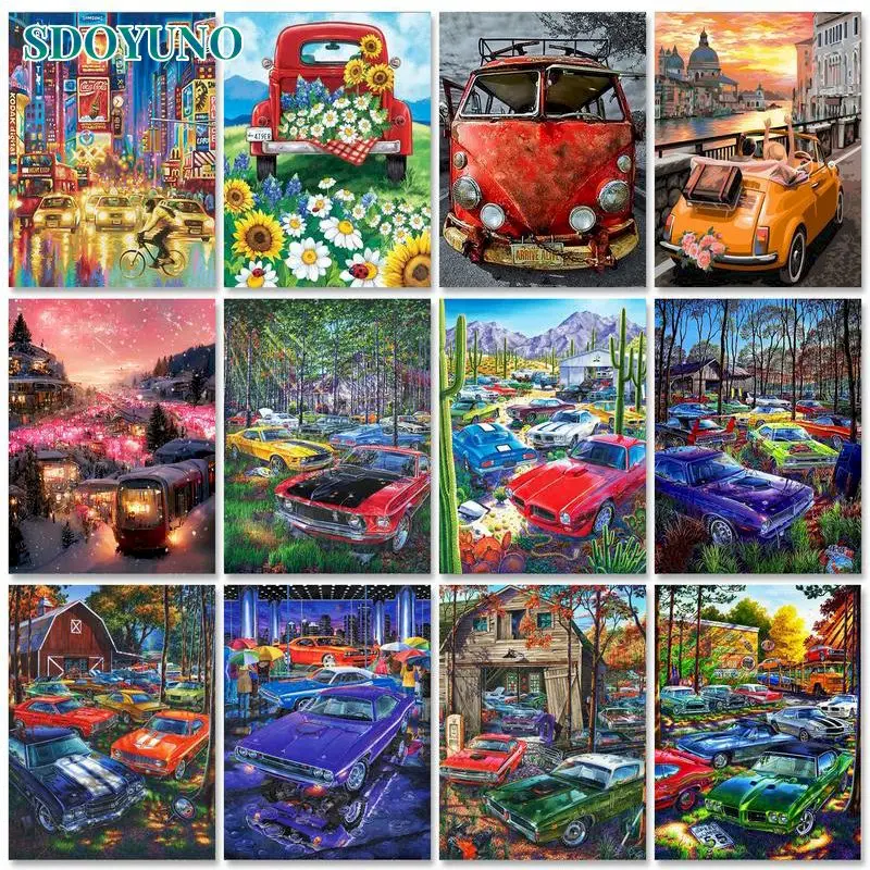 

SDOYUNO Car Painting By Number Diy Animal On Canvas With Frame Oil Picutres Drawing By Number HandPainted Paint Home Decor