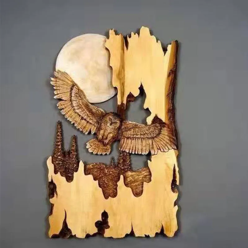 

Fast Shipping Handwork Animal Carving Wood Wall Hanging Living Room Sculpture Raccoon Bear Deer Decoration Home Accessories
