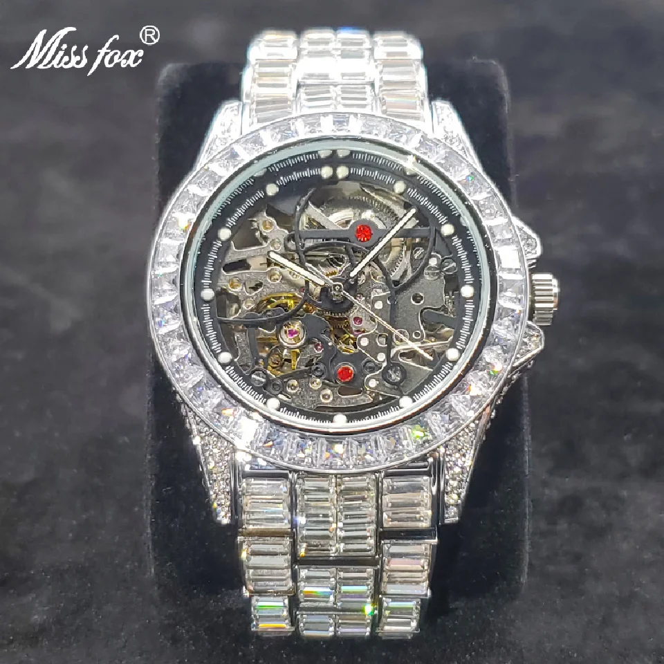 

Hollow Mechanical Watches Men High End Hip Hop Diamond Auto Watch Luxury Ice Out Shiny waterproof relogio masculino Dropshipping