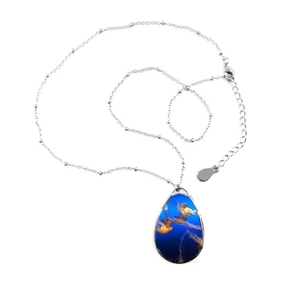 

Ocean Jellyfish Science Nature Picture Teardrop Shape Pendant Necklace Jewelry With Chain Decoration