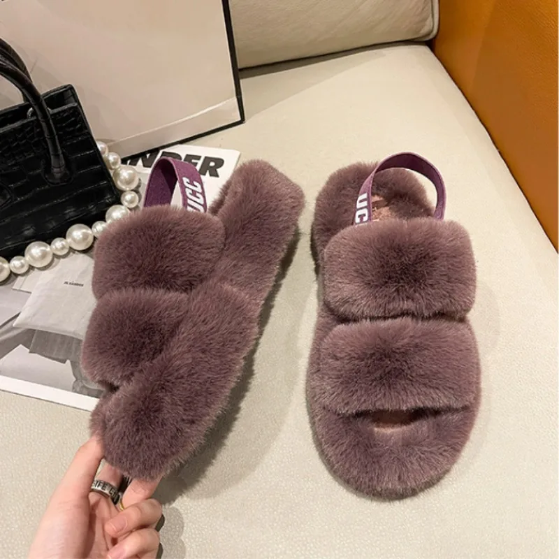 

New Plush Slippers Women's Winter Outside Anti Slip Indoor Flat Bottom Warm Cotton Slippers Med (3cm-5cm) Shoes for Women