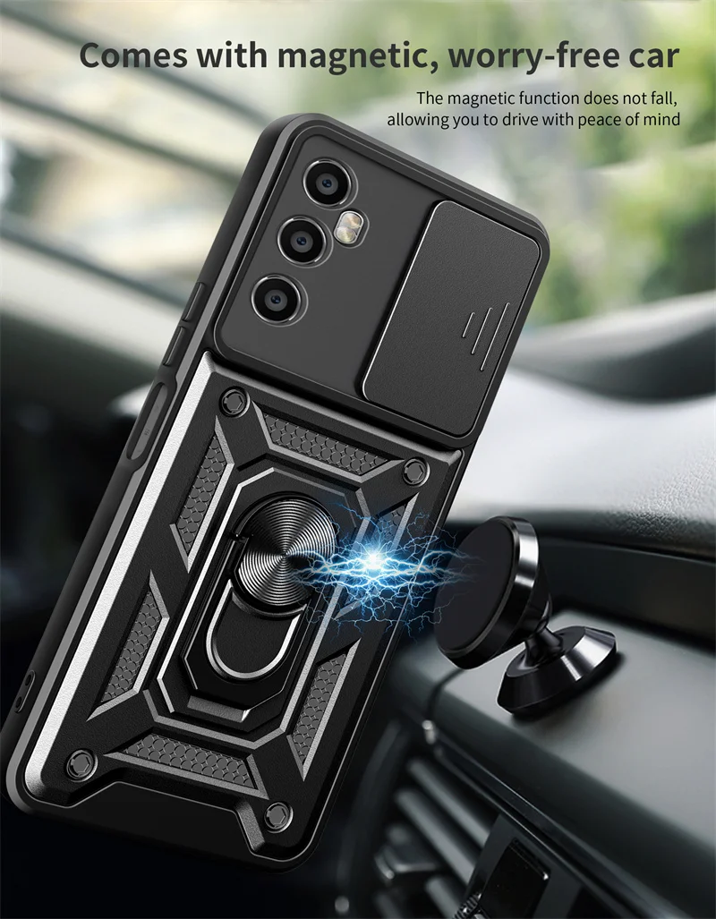 Чехол Funda для Realme C65 4G фотомагнитный держатель с кольцом-подставкой армированный