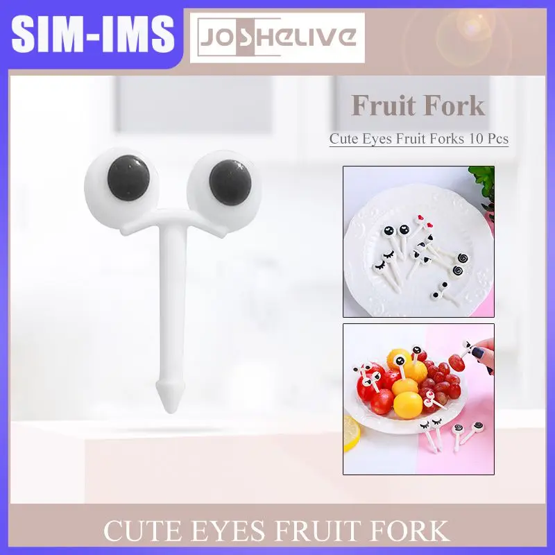 

10PCs/ Lot Cute Plastic Fruit Toothpick Lovely Eye Cartoon Forks Bento Decorative Tableware Food Picks Fish Fork Dessert New