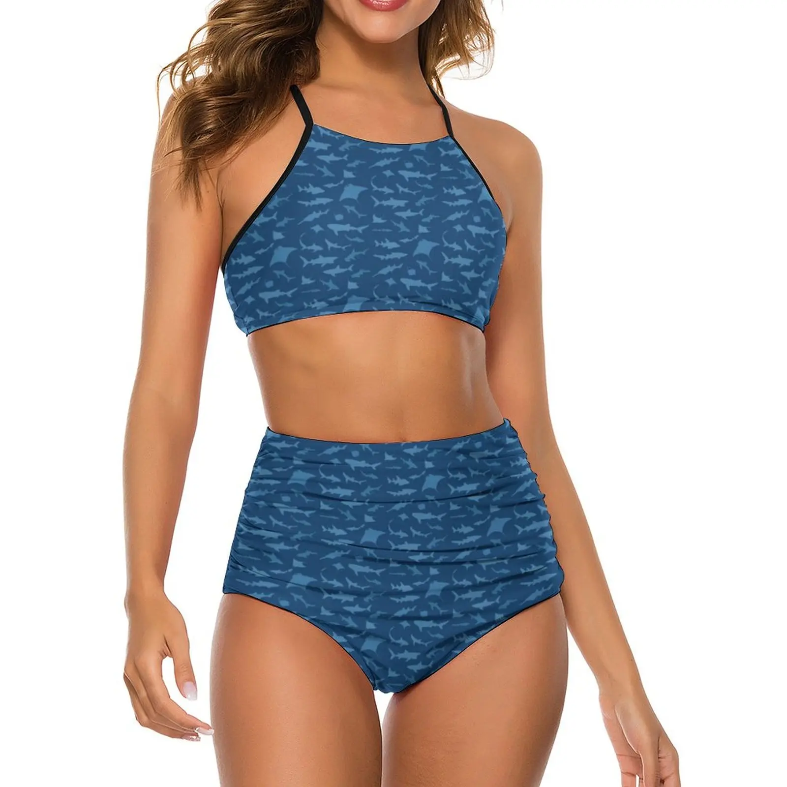 

Shark Bikini Swimsuit Sexy Sharks and Rays Blue High Waist Bikinis Set Women Swimwear Graphic Feminine Bikinis Rave Biquinis
