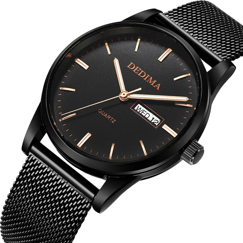 

Fashion Dual Calendar Men's Watch Steel Mesh Strap Slim Business Watches For Men Waterproof Luxury Quartz Wrist Watch For Men