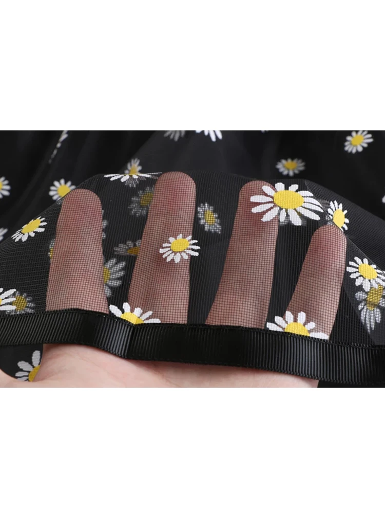 Летняя длинная юбка феи с высокой талией элегантная сетчатая принтом маргариток