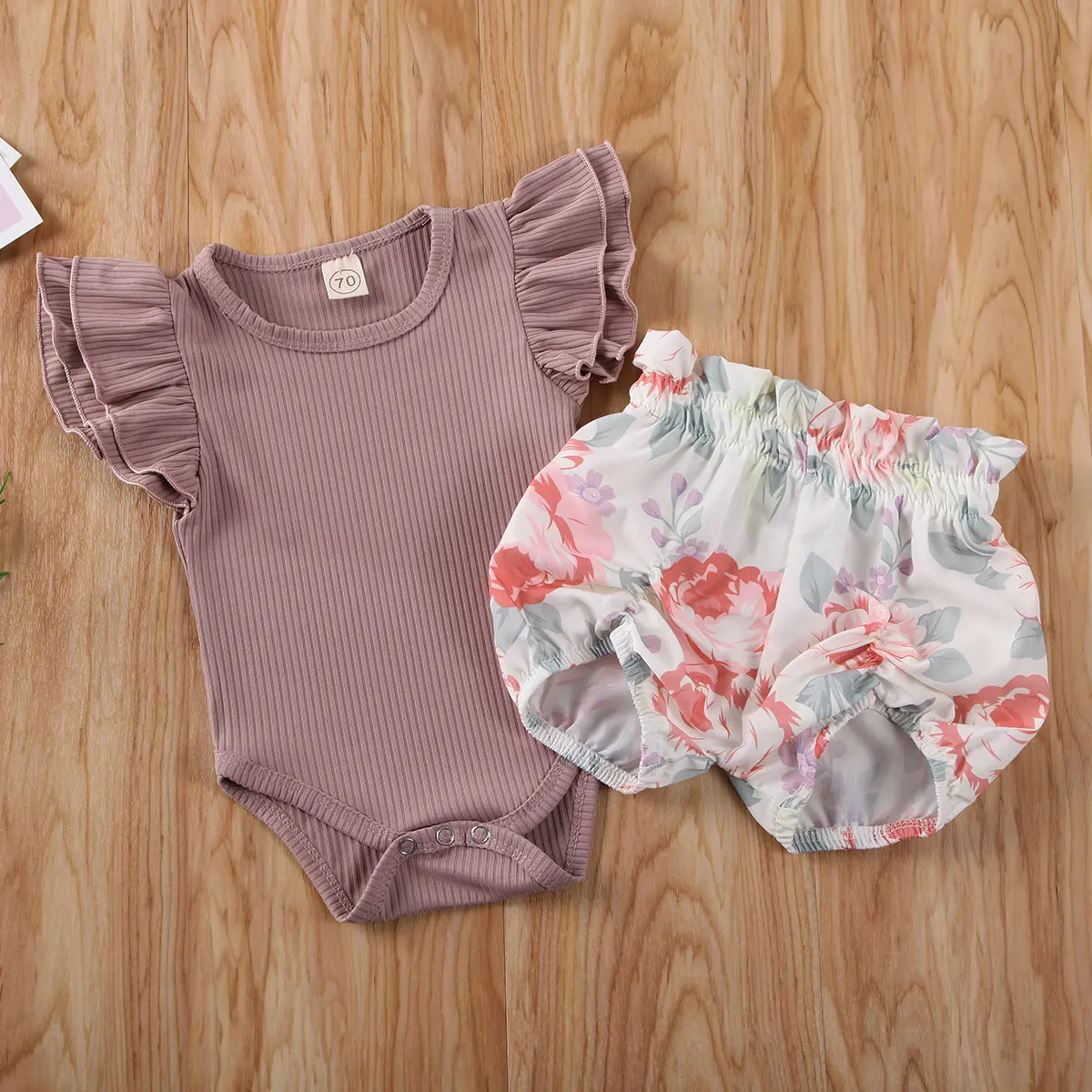 

Baby Girls Clothes Set Rib Knit Bodysuit Ruffle Romper Floral Shorts 0-24M Newborn Infant Toddler Summer Casual Outfits 2022 New