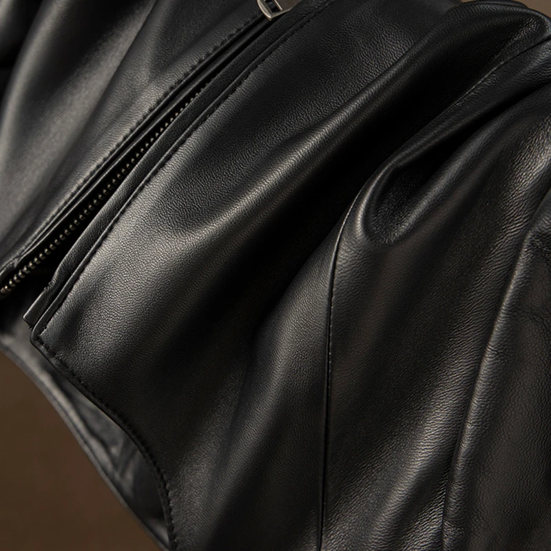 Fall New 2023 Genuine Leather Jacket  High Street  Zipper  Zippers  Autumn/Winter  Sheepskin  Casaco Couro Legítimo Feminino