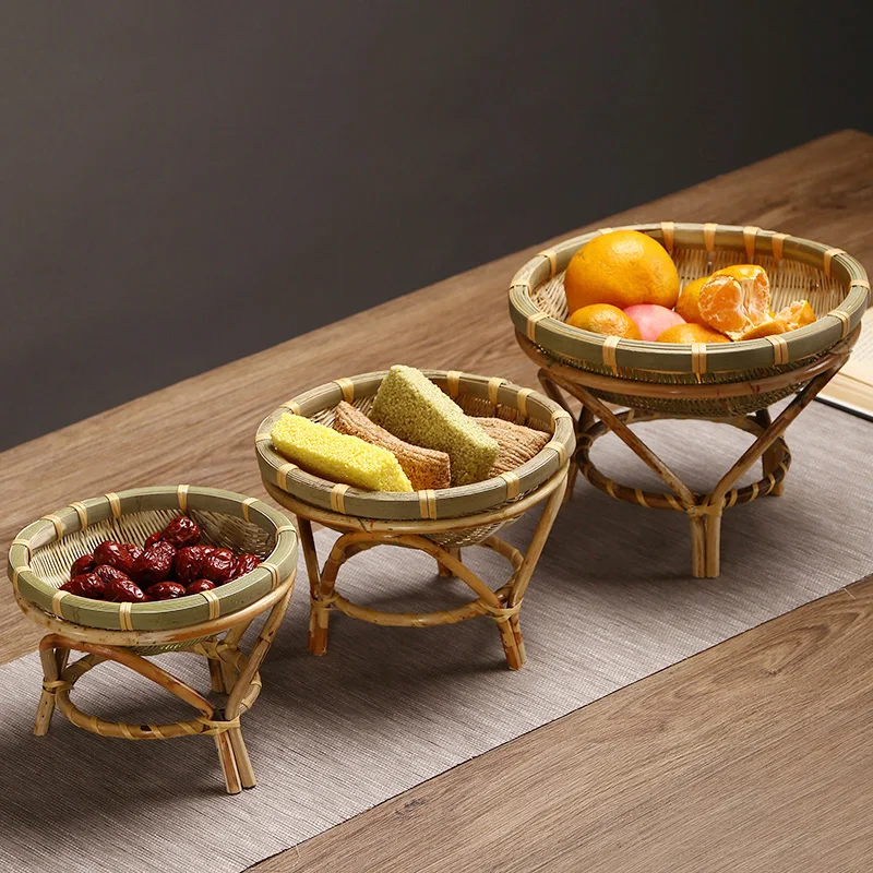 

Bamboo Broducts Handmade Bamboo Fruit Basket Dry Fruit Plate Creative Home Tea Table Snack Storage Basket Bamboo Basket
