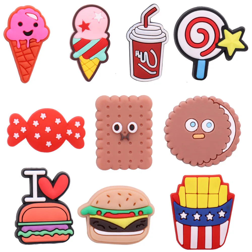 

1Pcs Hamburger Drink Lollipop Fries Ice Cream PVC Buckle Shoes Charm Shoe Decoration Fit Bands Crocs Charms Jibz Kids Party Gift