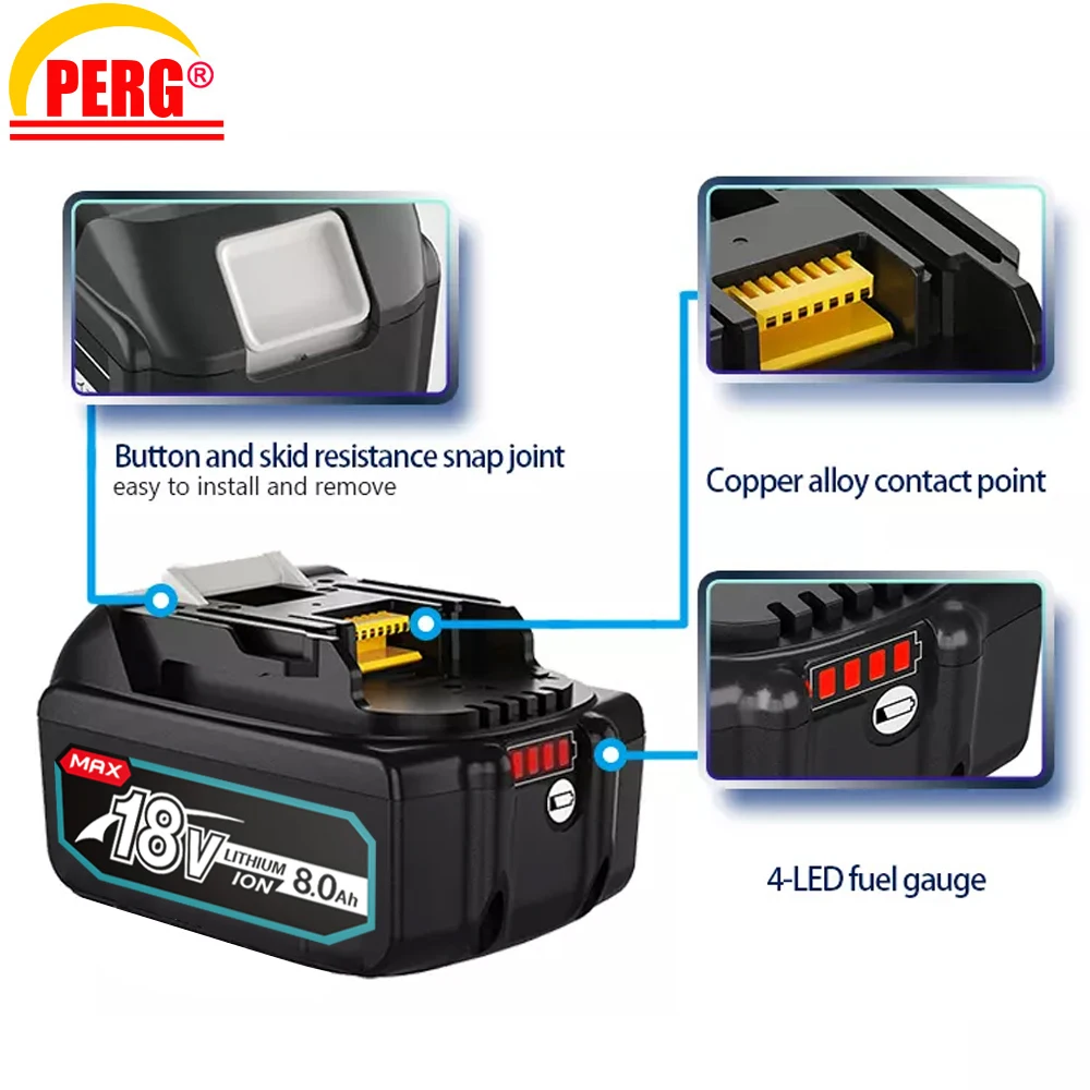 

2022 Latest 18V Makita Lithium Battery 6.0Ah 8.0Ah BL1860 BL1850B BL1850 BL1840 BL1830 BL1820 BL1815 LXT-400 Lithium Battery