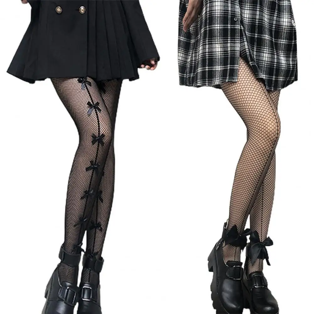 

Women Stockings Mesh Bow Black Stretchy Japanese Style Pantyhose for Christmas