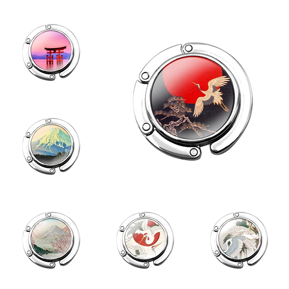 

Складной крючок для кошелька для женщин, настольная Сумочка для хранения, складной декоративный Настольный крючок, японский журавль Fuji Mountain Wave