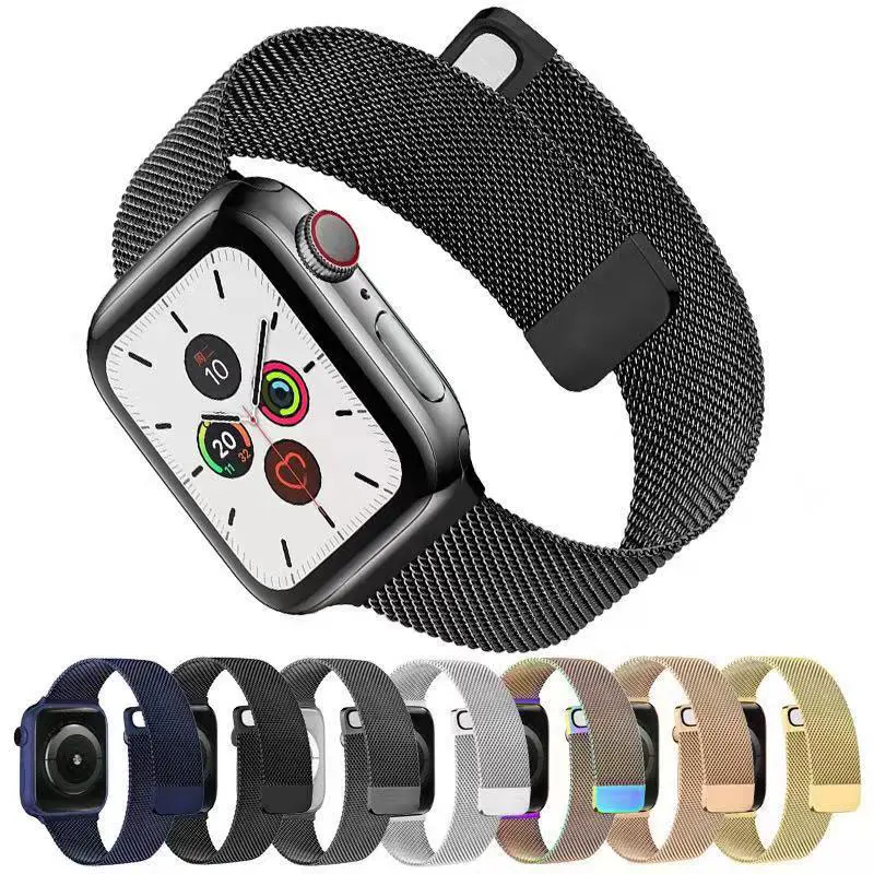 

Suitable for Apple 7th generation watch stainless steel metal strap men and women Milanese double-section magnetic wristband