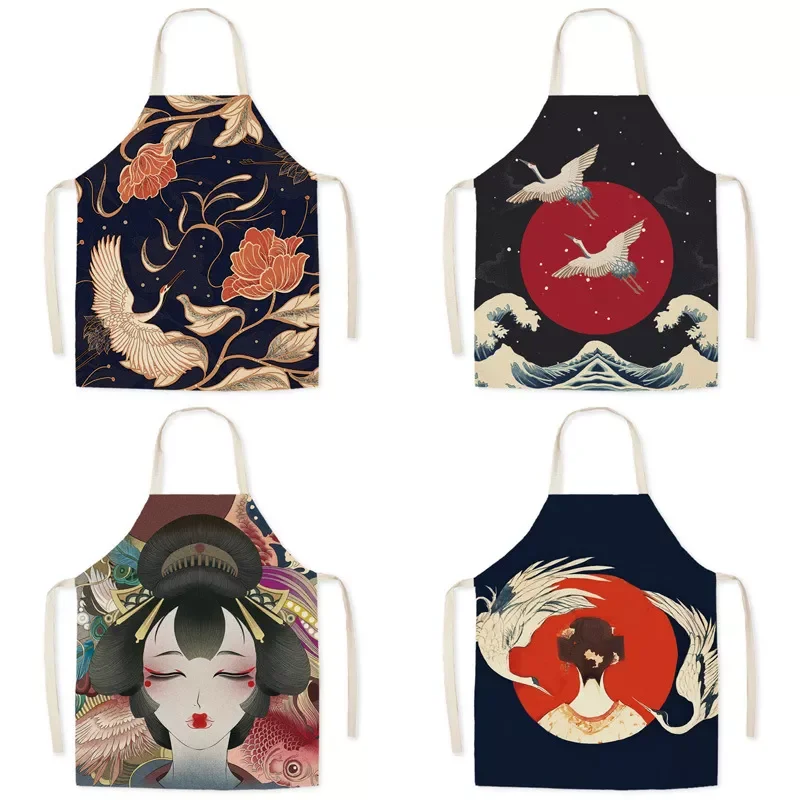 

New Japanese Style Linen Fabric Waterproof, Household National Tide, Oil-proof Waistband, Kitchen Adult Sleeveless Halter Apron