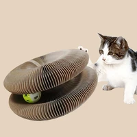hot sell magic organ cat scratch board round corrugated shape folding paper cat toy with bell cat climbing frame cat scratch toy
