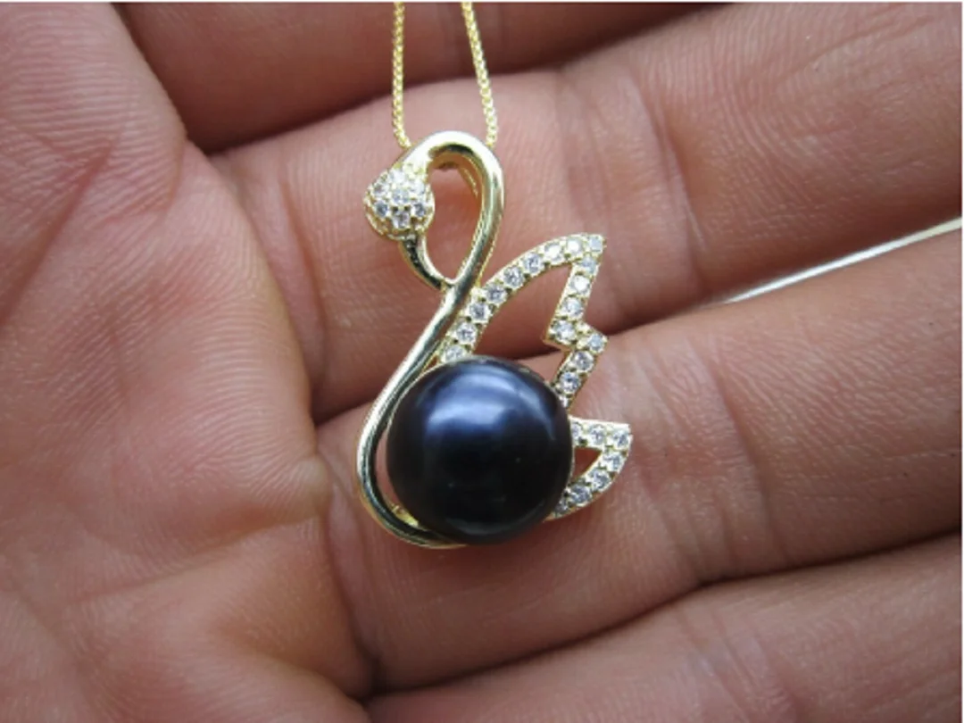 

NEW AAA 11-12MM SOUTH SEA GENUINE BLACK STUD PEARL PENDANT