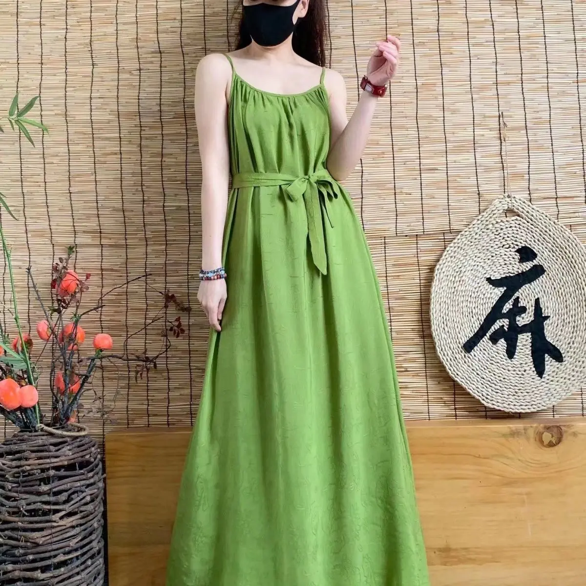 Women Retro Solid Color A-Line Long Dress Summer Off The Shoulder Sleeves Lace Up Beach Casual Loose Fit Pullover Vestidos M451