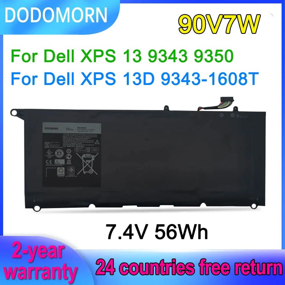 Аккумулятор DODOMORN 90V7W JD25G для DELL XPS 13 9350 9343 13D-9343 D1608T JHXPY RWT1R P54G 0DRRP 0N7T6 5K9CP DIN02 7,4 V 56Wh