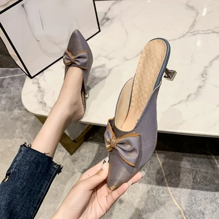 

New Fashion Bow Sandals Stiletto Sandals Sole Heel Stiletto Color Matching Synthetic Purple / Black / Rice Slippers for Women