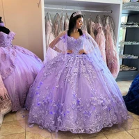 light purple princess quinceanera dress pretty cape puffy ball gown sweet 15 16 dress graduation prom gowns vestidos de 15 a%c3%b1os