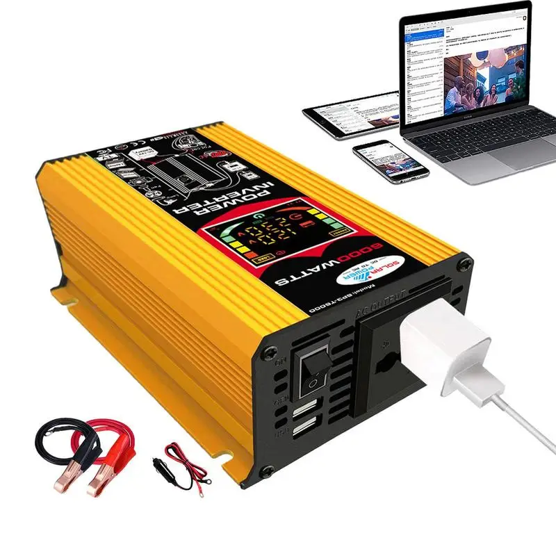 

Car Adapter Plug Outlet Pure Sine Wave Inverter 12V Direct-current to 120V 110V AC Converter 6000W Car Charger Power Inverter