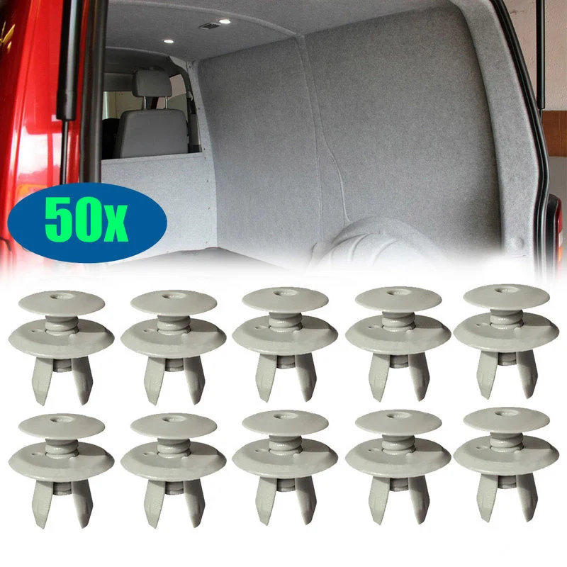 

50pcs Car Fastener Trim Panel Lining Clips Gray Plastic Holder Clip Car Interior for VW Volkswagen T4 T5 Transporter Eurovan