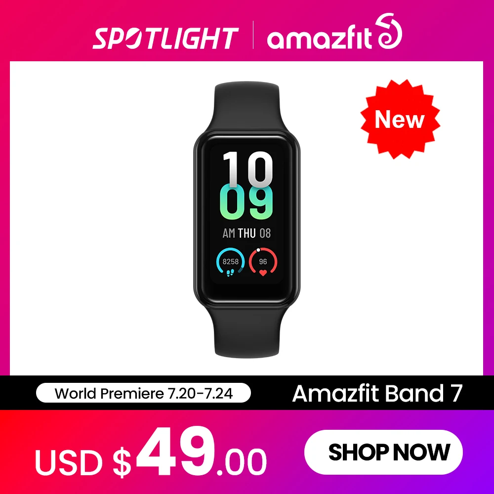  Умный Браслет Amazfit Band 7, большой HD AMOLED дисплей, 120 спортивных режимов, мощная Zepp OS