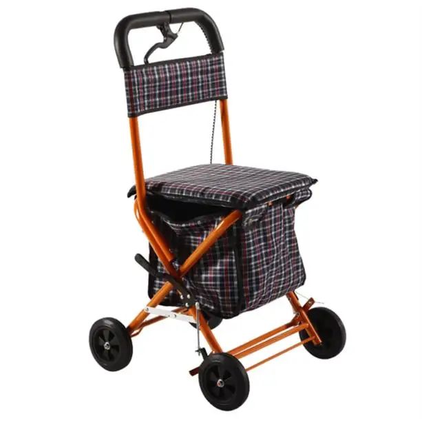 

Foldable elderly shopping cart seats can sit on four wheels and can be pushed. Reinforcement of elderly shopping cart