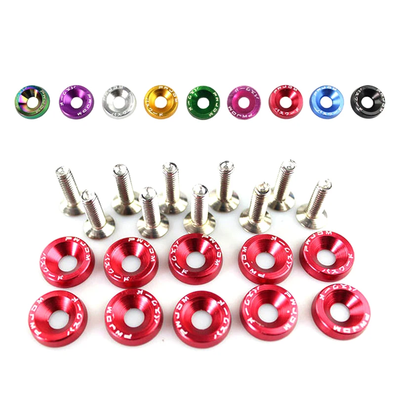 

10pcs Car Modified Hex Fasteners Fender Washer Bumper Engine Concave Screws Aluminum Fender Washers and M6 Bolt