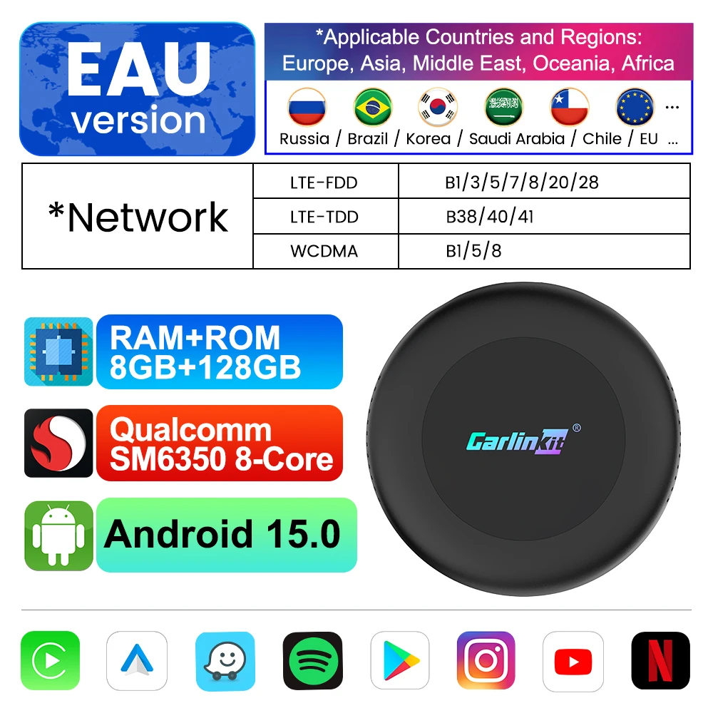 

2026 CarlinKit Android 15 TV Box Ultra2 SM6350 8 ГБ 128 ГБ CarPlay Ai Box 4G LTE Беспроводная Android Auto Онлайн-видео потоковая коробка