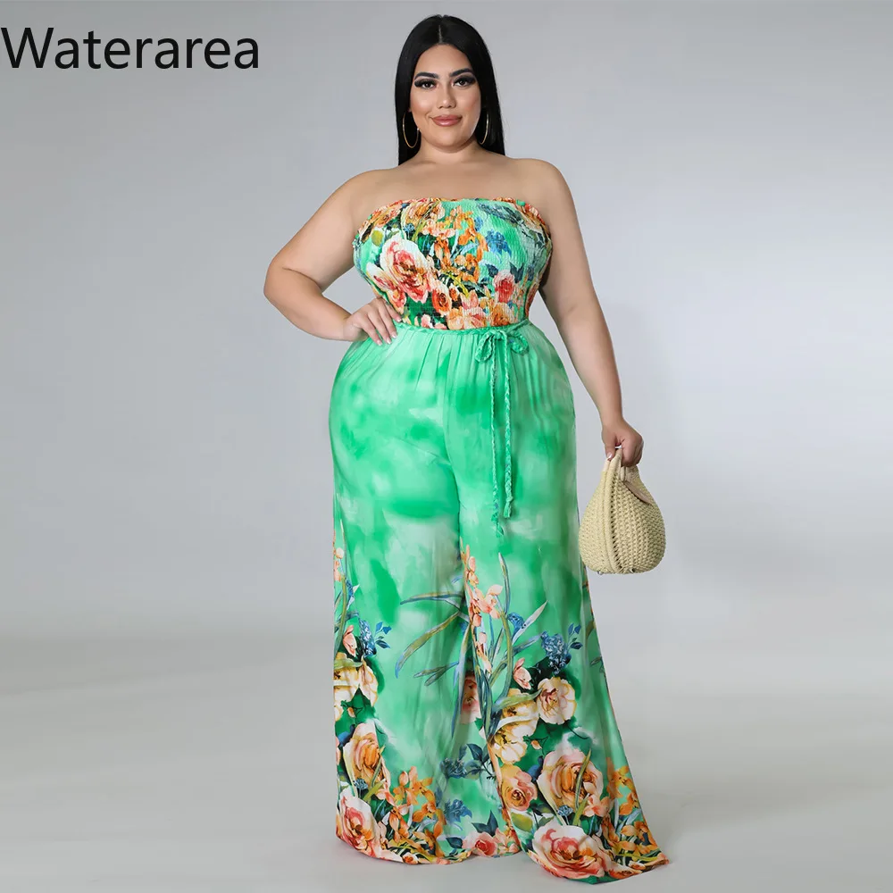 Женский комбинезон с цветочным принтом без бретелек высокой талией и поясом |