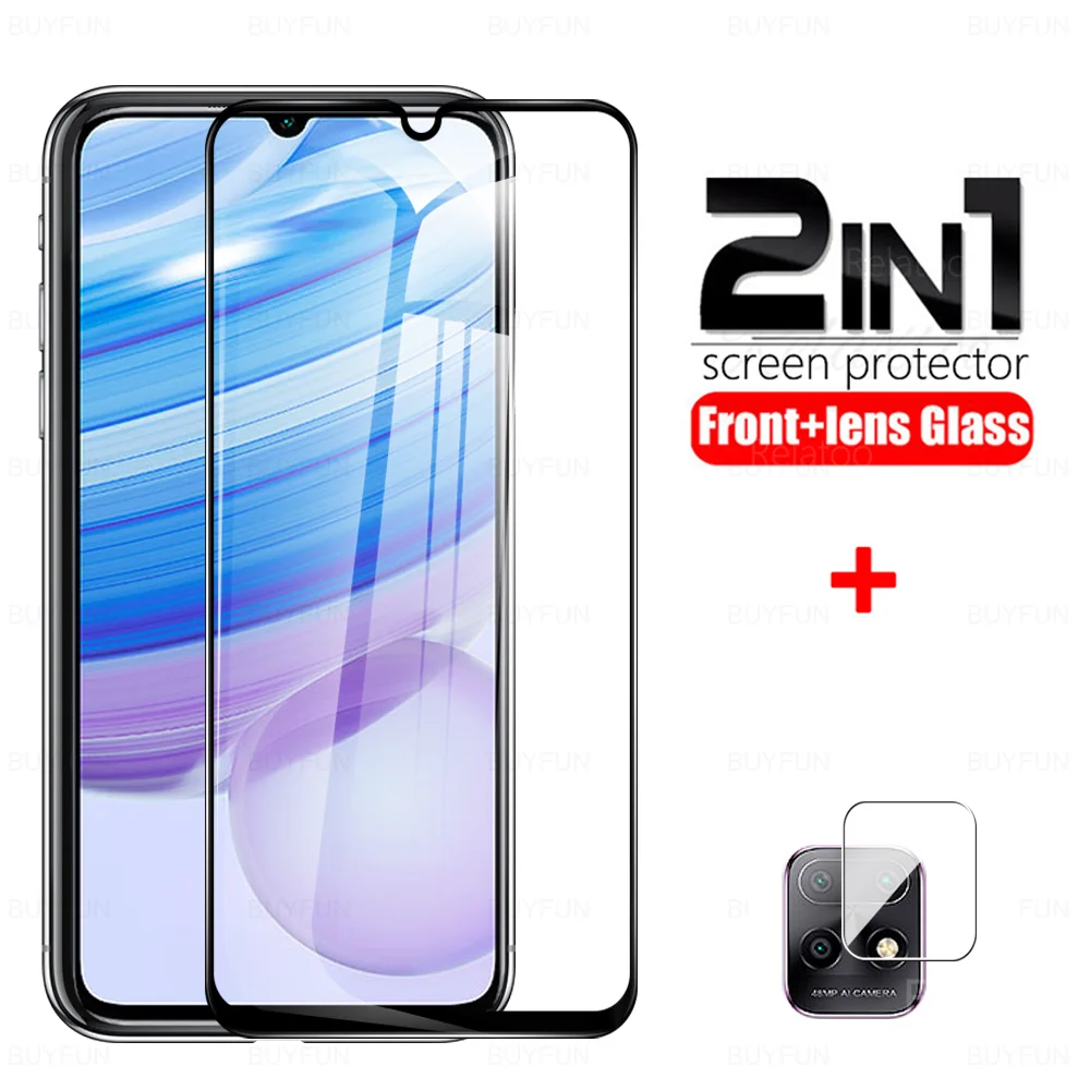 

Черное закаленное переднее стекло 2-в-1 для Xiaomi Redmi 10X 10 Φ 4G Защитная пленка для объектива камеры Защита экрана для Redmi10X