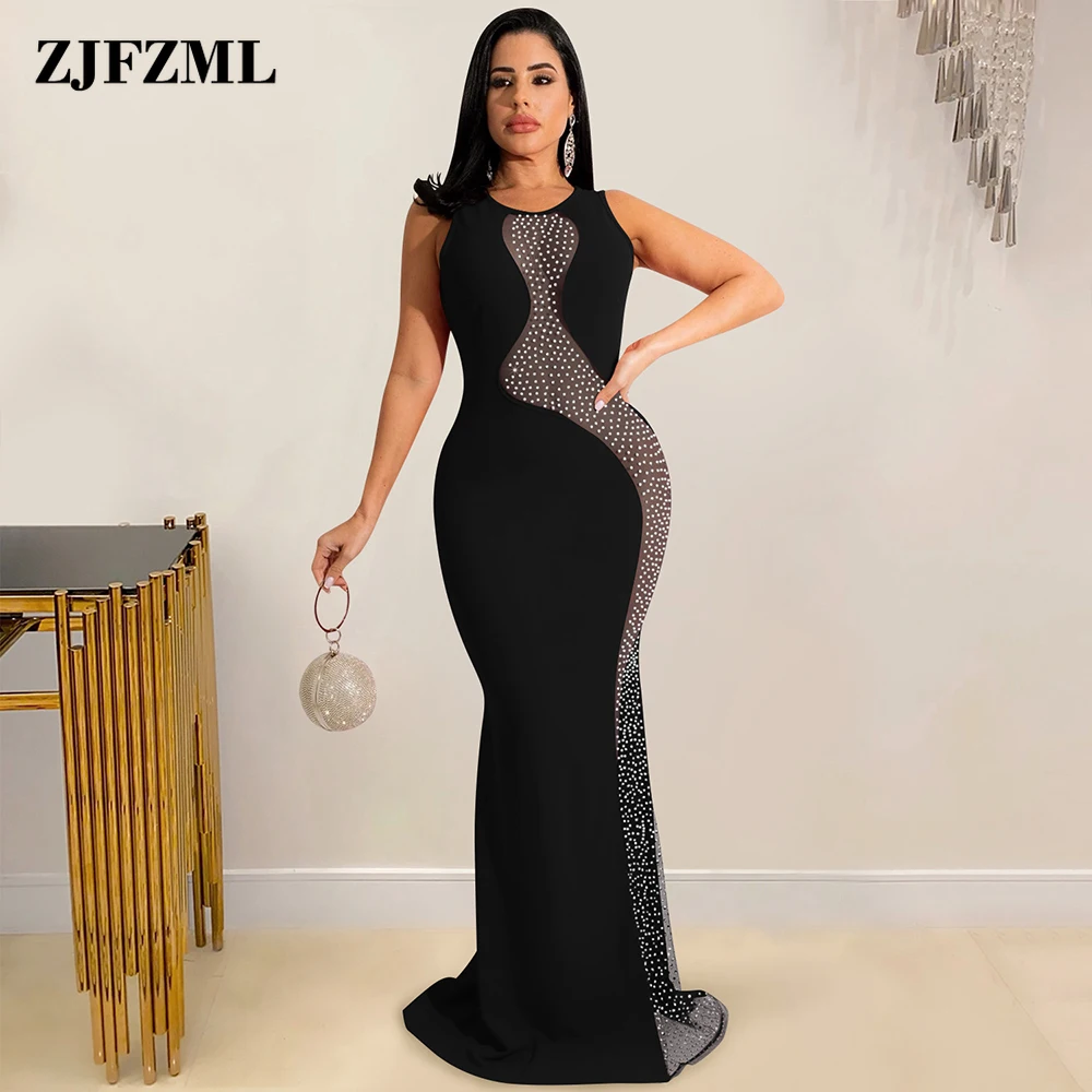 

Элегантное женское Сетчатое облегающее вечернее платье-русалка, сексуальное прозрачное вечернее платье без рукавов для вечеринки в честь ...